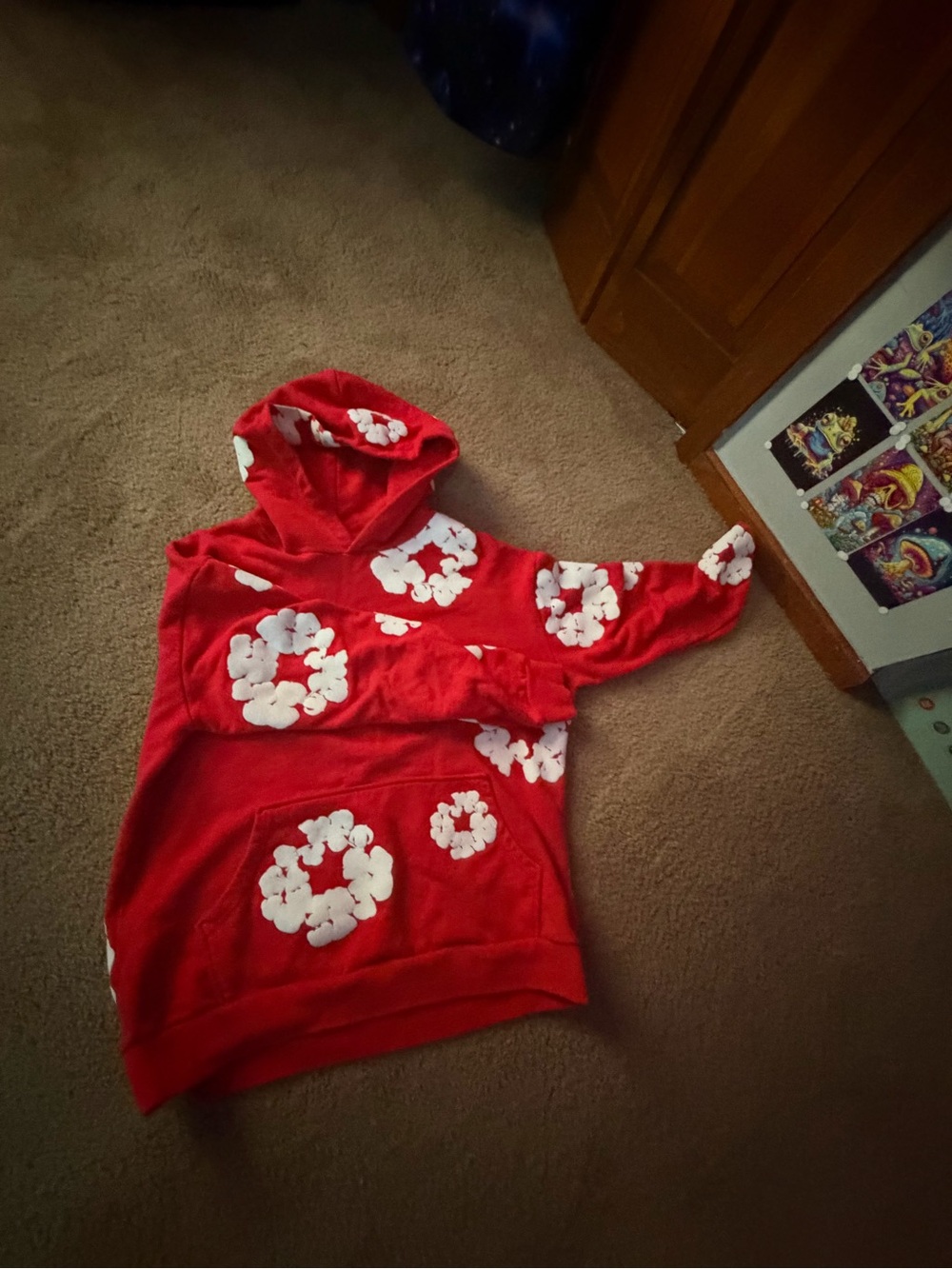 Men's Red Floral Zip-Up Hoodie Sweater
